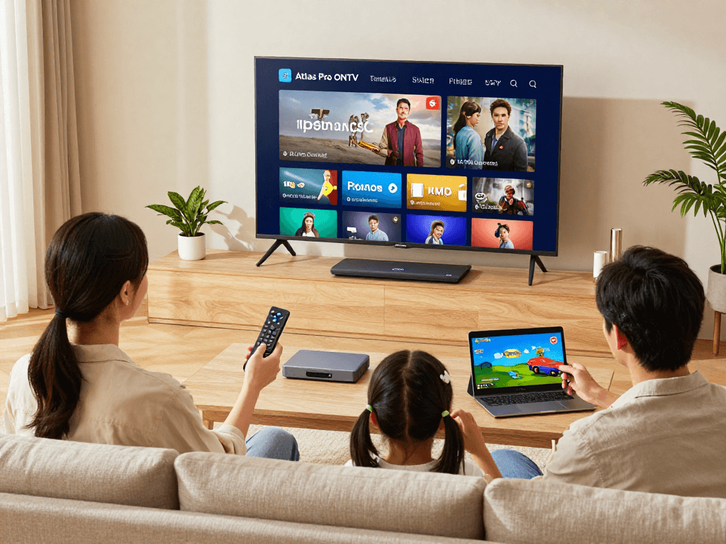 Profitez de l'expérience Atlas Pro ONTV avec 12 000 chaînes dans un salon moderne